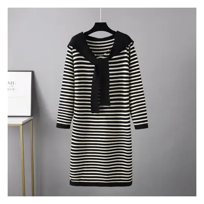 (black, OneSize) Autumn Winter Stripe Slimlong Sleeve Knitted Shirt Shawl Temperament Sweater Dr