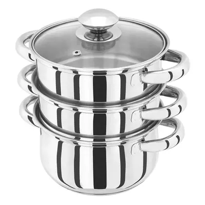 Essentials HX01 Stainless Steel Tier Steamer 16cm, Vented Glass Lid, Integral Casserole Pot, Ove