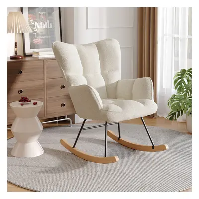 White Tufted Sherpa Rocking Chair