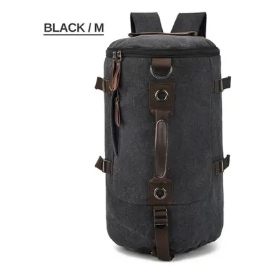 (black, small) Large Capacity Climbing Round Bucket Waterproof Canvas Men Travel Duffel Shoulder