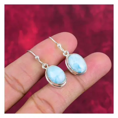 (blue, 1.50 Inches) Larimar Earring Gemstone Jewelry, Solid Sterling Silver Handmade Earring, La