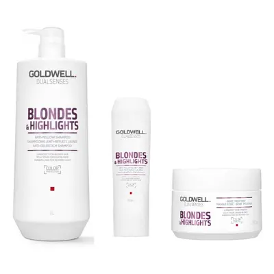 Goldwell Dualsenses Blondes & Highlights A-Y Shampoo 1000ml, Conditioner 200ml and 60sec Treatme