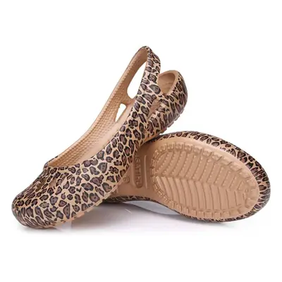 (6, Golden Leopard) Women Clogs Jelly Sandals Home Non-Slip Summer Shoes Flat Slippers Waterproo