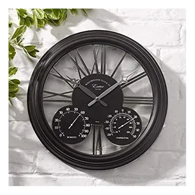 Black Exeter Wall Clock Thermometer Hygrometer Weatherproof Garden