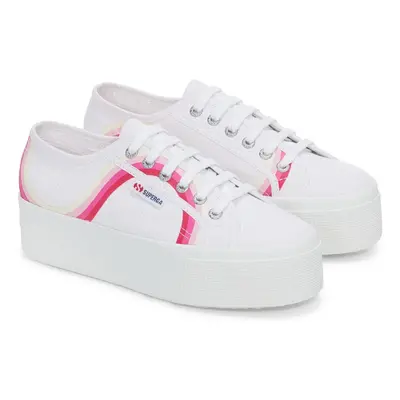 (White, 5.5 (Adults')) Superga Round Stripes Cotton Women's White/Shaded Blue Trainers