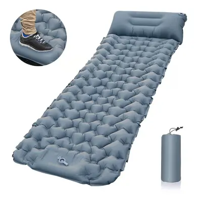 (Light Grey) Outdoor Camping Sleeping Pad Portable Foam Inflatable Mattress With Pillows Beach B