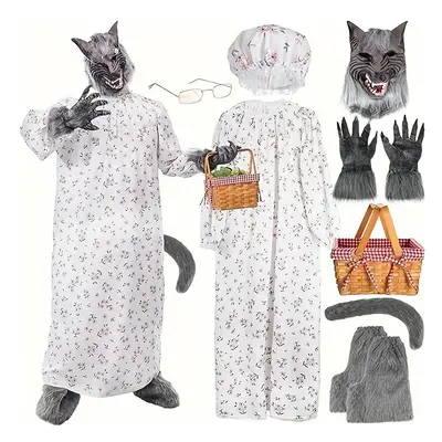 (8pcs) 8-Piece Adult Wolf Granny Costume Set - Perfect for Cosplay, Halloween, and Themed Partie