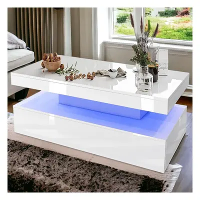 LED Coffee Table Wooden Drawer Storage High Gloss Modern Living Room Furniture