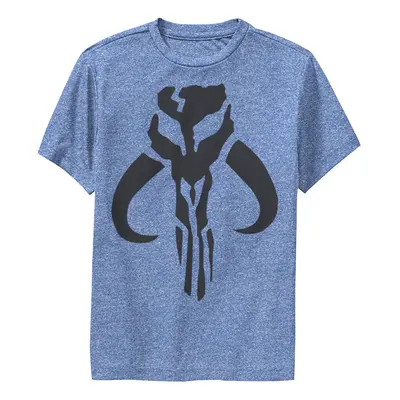 STAR WARS Boys The Mandalorian Mythosaur Skull Logo Performance Tee Royal Blue Heather Large