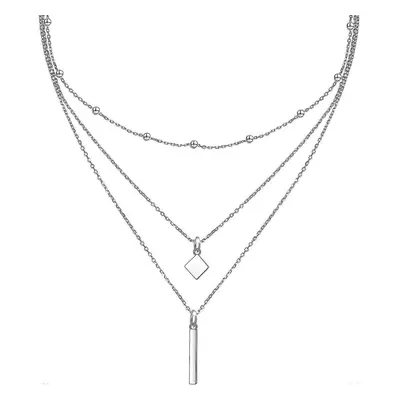 (Parent) S925 Sterling Silver Multilayer Layered Triple Long Chain Pendant Necklace For Women