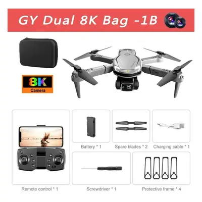 (Grey Dual-8K-1B) Lyzrc V88 Drone Original 4k/8k Professional Anti-shake Hd Dual Camera Omnidire