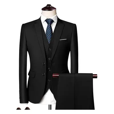 (black, Asian 45-52KG) (jacket + Vest + Pants) Men&apos;s Suit Three-piece Suit, New Solid Color