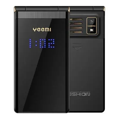 (black) Yeemi M2-c Gsm Mtk Flip Mobile Phone With 2.84inches Double Screen Big Letters Vibration