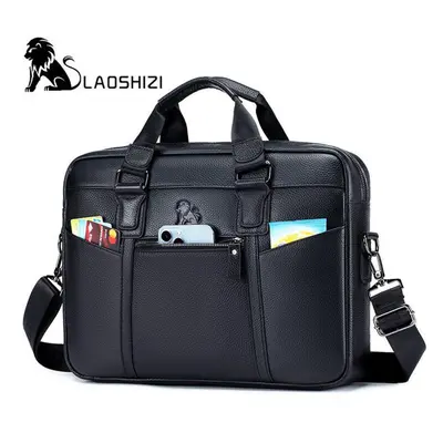 (black) Laoshizi Men&apos;s Leather Bag Office Bags For Men Bag Man&apos;s Genuine Leather Lapto