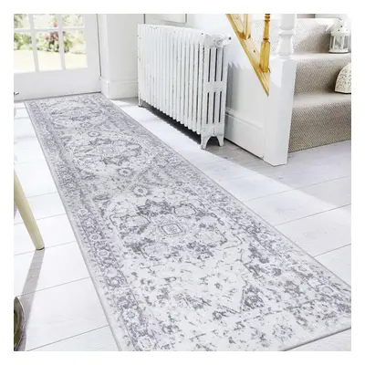 (60 x cm, White and Light Gray) 80x206cm Runner Rugs for Hallway Non Slip Grey Long Hall Runners