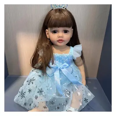 (blue, 55cm) Npk 55cm Baby Doll Girl Reborn Princess Soft Full Body Silicone Bath Doll