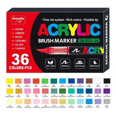 (as the picture, Colors) 12/24/36 Colors Acrylic Paint Pens Markers Brush Tip Paint Markers For 