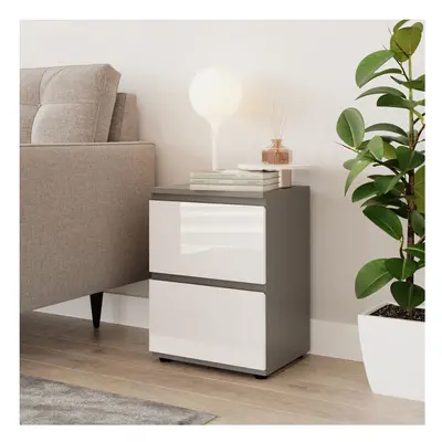 (Grey & White) High Gloss Drawer Skagen Wooden Bedside Cabinet No Handle Drawer Storage