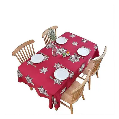 (Red, 140x250) Christmas Decorative Tablecloth Anti Wrinkle Linen Cotton Embroidered Holiday Tab