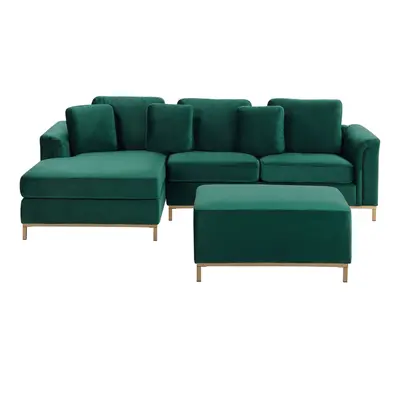 Corner Sofa OSLO Velvet Dark Green with Ottoman Right Hand