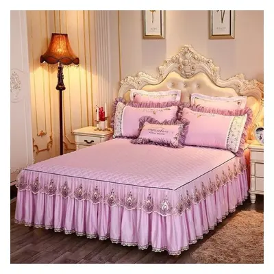 (pink, Skirt sheet 180x220cm) Bedding Sets Textile Princess Lace Quilted Bedcover Bedspread Poly