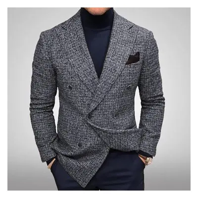 (grey, L) Autumn Winter Men&apos;s Blazers Jackets Knit Men Blazer Slim Fit Fashion Versatile Ca