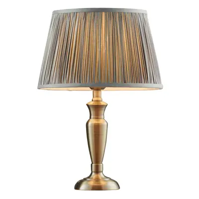 Table Lamp Antique Brass & Charcoal Grey Silk 60W E27 Bedside Light e10525