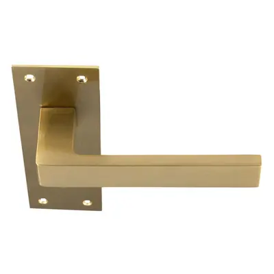 PAIR Straight Square Handle on Slim Lock Backplate x 50mm Satin Brass