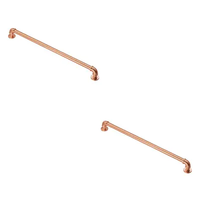 2x Industrial Pipe Design Door Pull Handle 320mm Fixing Centres Satin Copper