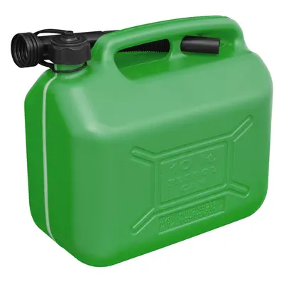 10 Litre Plastic Fuel Can - Safety Screw Lock Cap - Flexible Spout - Green