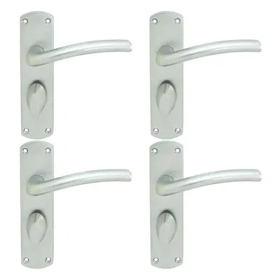 4x Rounded Curved Bar Handle on Bathroom Backplate x 42mm Satin Chrome