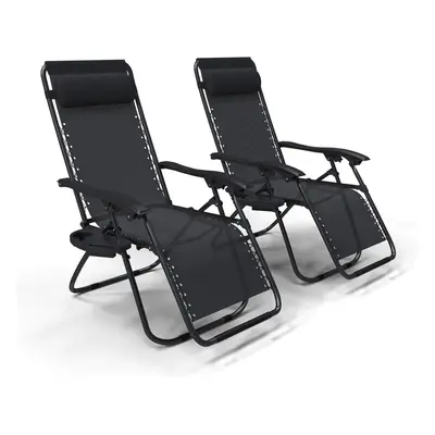 VOUNOT Zero Gravity Chair, Set of 2, Deck Folding Recliner Sun Loungers Outdoor Chair with Cup a