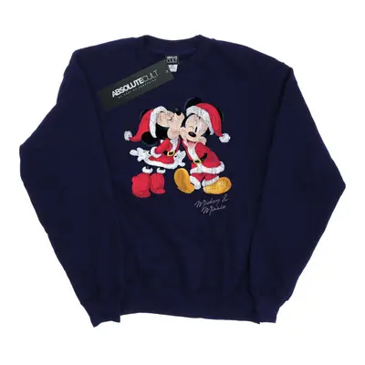 (M, Navy Blue) Disney Mens Mickey And Minnie Christmas Kiss Sweatshirt