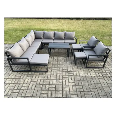 Fimous Aluminium Outdoor Garden Furniture Set Lounge Corner Sofa Oblong Coffee Table Pcs Chair S