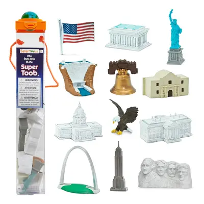 Safari Ltd. USA Super Toob Toy Figures of Lincoln Memorial Hoover Dam Liberty Bell Alamo Mt. Rus