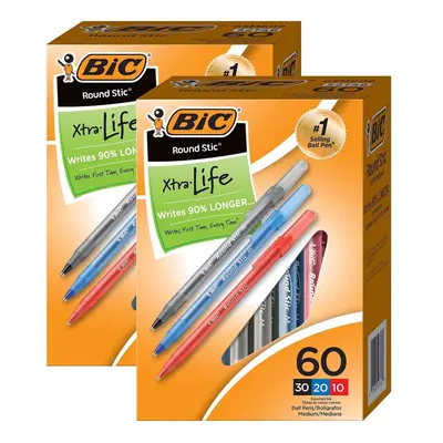 Round Stic Xtra Life Ballpoint Pens Medium Point (1.0mm) Assorted Per Box Boxes