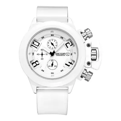 (white) Megir Fashion Mens Silicone Band Sport Quartz Wrist Watches Analog Display Chronograph B