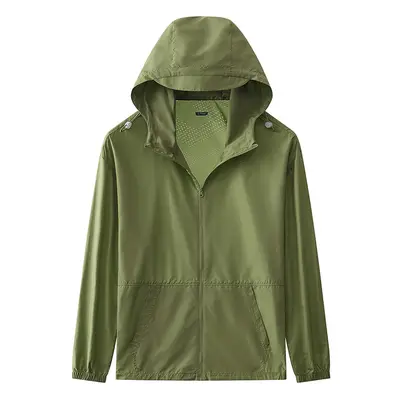 (army green, Asian XL) Summer Men Skin Coats Ultr-Light Outdoor Sun Protection UPF40+ UV Proof C