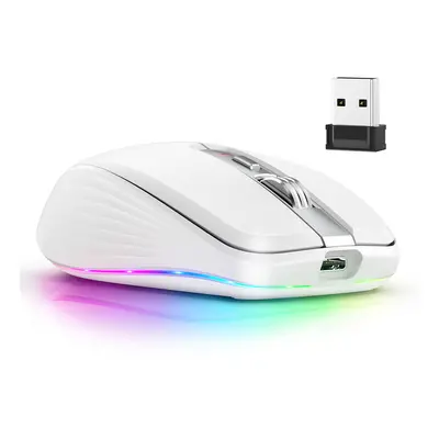 (WHITE) 2.4G+BT5.1 Dual-mode Wireless Mouse Computer Gaming Mice Ergonomic Design 4-gear Adjusta