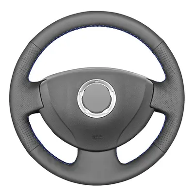 (Light Blue Thread) Black PU Faux Leather Car Steering Wheel Cover for Renault Logan Sandero