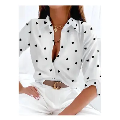 (B25SLTH249913511, S) Fashion Luxury Women's Shirt Chain Printed Women's Blouse Spring Long Slee