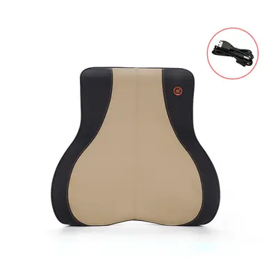 (BlackBeige-Waist) Car Massage Heat Neck Support Pillow Seat Back Support Headrest Pillow