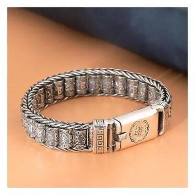 (as the picture, 20cm) Retrosen Handmade Creative Lucky Buddhist Scripture Bracelets Men Turn Be