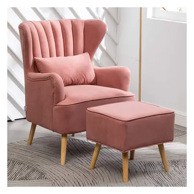 Velvet Armchair Wing Back Chair Tub Chair with Footstool