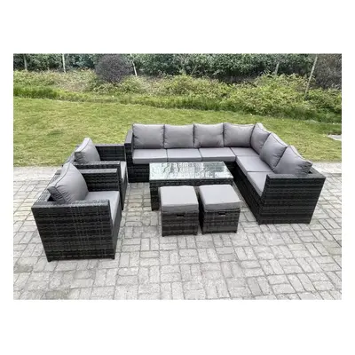 Fimous Seater Rattan Corner Sofa Lounge Sofa Set With Rectangular Coffee Table Stool Dark Grey M