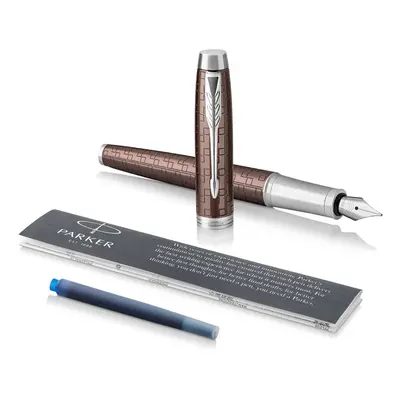 PARKER IM Premium Brown Fountain Pen Fine Nib with Blue Ink Refill (