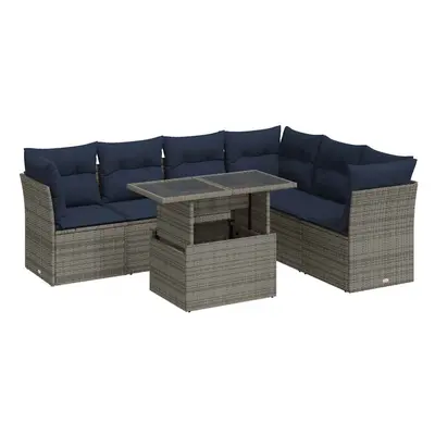 vidaXL Piece Garden Sofa Set with Cushions Black Poly Rattan Acacia