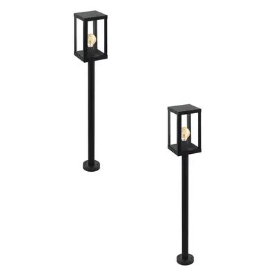 2 PACK IP44 Outdoor Bollard Light Black Zinc Plated Steel 1x 60W E27 Post