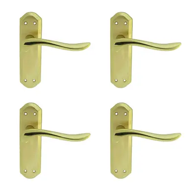 4x PAIR Curved Lever on Sculpted Latch Backplate x 48mm Satin/Polished Brass