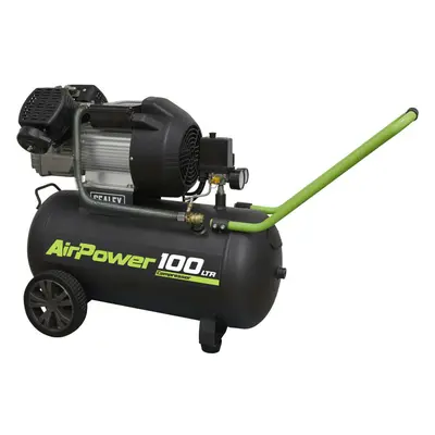 V-Twin Direct Drive Air Compressor - 100L Capacity Tank - 3hp Induction Motor